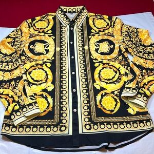 Dupanzees LUXURY GOLD BLACK button up collared dress shirt royal baroque mens XL